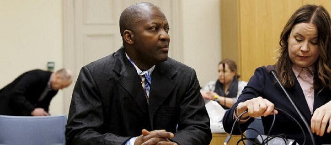 Gibril Massaquoi of Sierra Leone attends a hearing of an international war crime case against him in which he is charged of crimes committed during the Liberian civil war between 1999 and 2003, in Turku, Finland, January 10, 2023. Lehtikuva/Anni Savolainen/via REUTERS